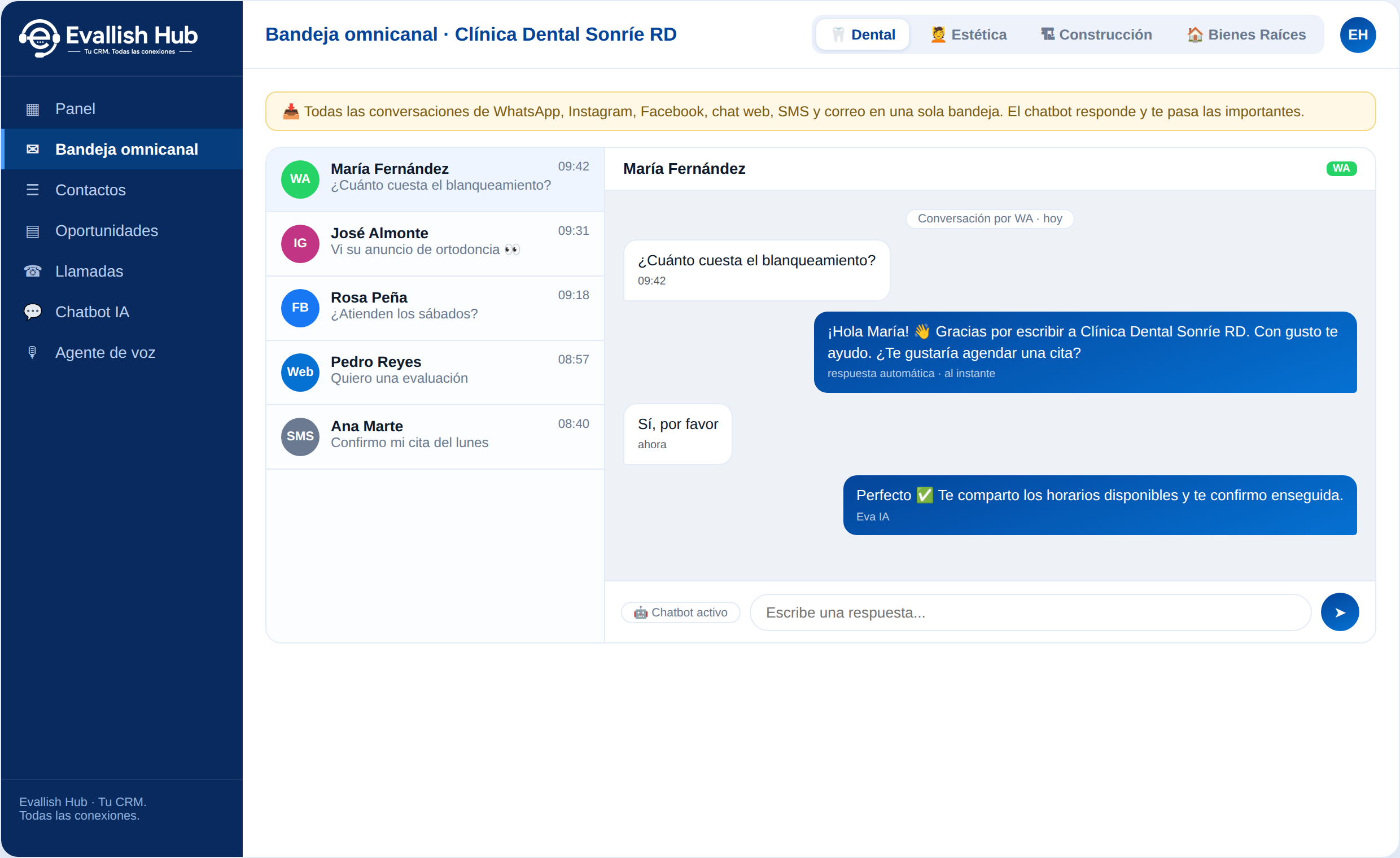 Omnichannel inbox for WhatsApp, Instagram, Facebook and email